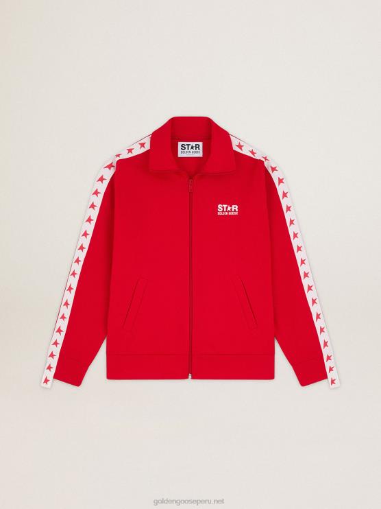 FDVPX954 Golden Goose mujer sudadera roja con cremallera y estrellas rojas en contraste