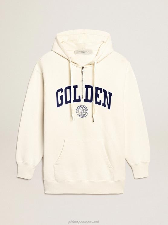 FDVPX955mujer vestido sudadera blanco con capucha y parche dorado
