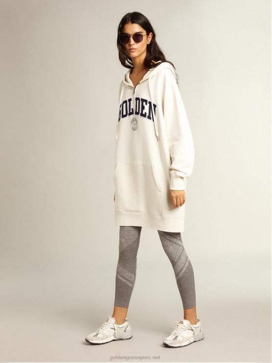 FDVPX955mujer vestido sudadera blanco con capucha y parche dorado