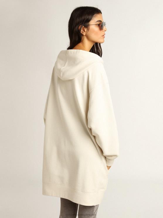 FDVPX955mujer vestido sudadera blanco con capucha y parche dorado