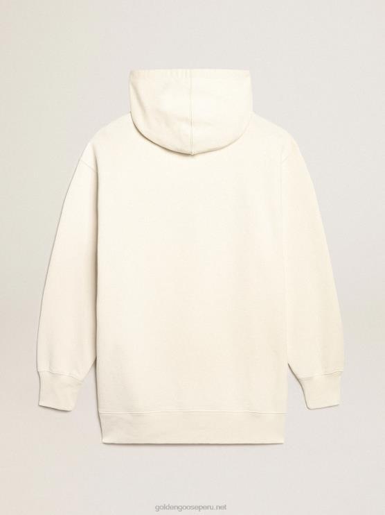 FDVPX955mujer vestido sudadera blanco con capucha y parche dorado