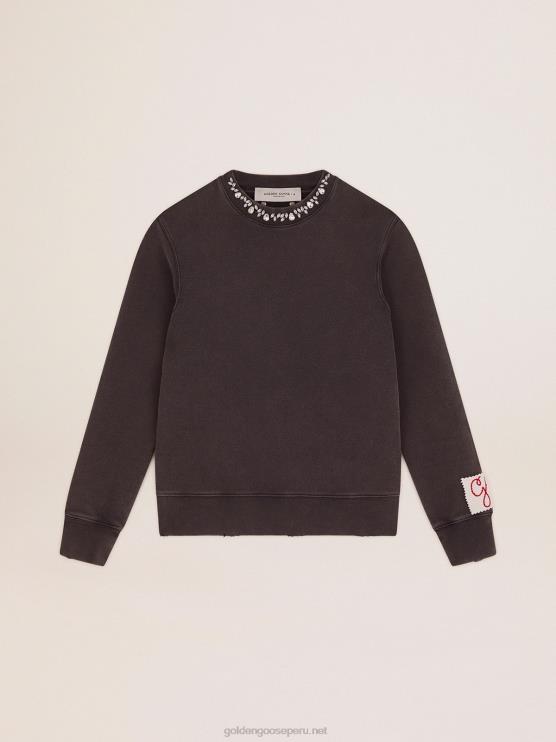 FDVPX956 Golden Goose mujer sudadera de la colección gris antracita con cristales cabujón