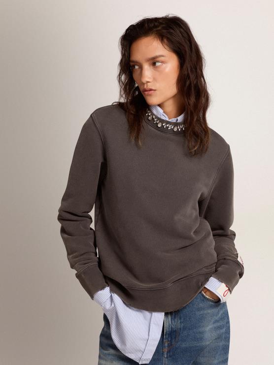 FDVPX956 Golden Goose mujer sudadera de la colección gris antracita con cristales cabujón