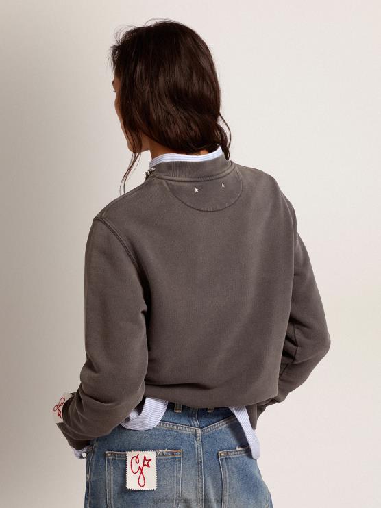 FDVPX956 Golden Goose mujer sudadera de la colección gris antracita con cristales cabujón