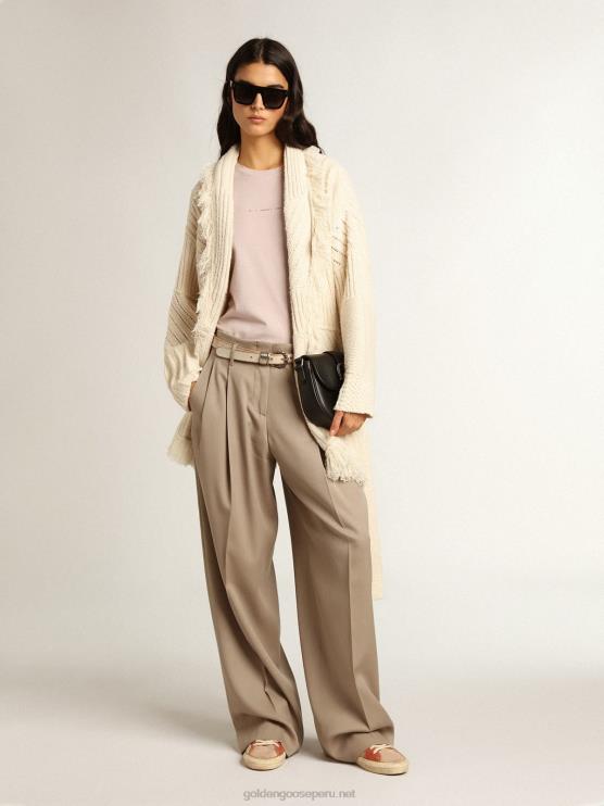 FDVPX959 Golden Goose mujer cárdigan con cinturón de algodón color papiro