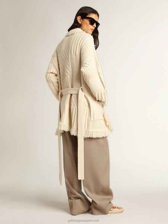 FDVPX959 Golden Goose mujer cárdigan con cinturón de algodón color papiro