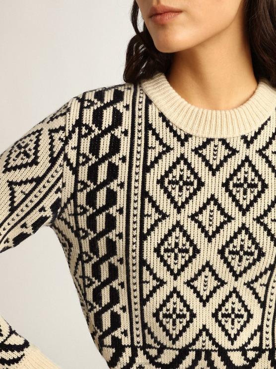 FDVPX962 Golden Goose mujer jersey cropped de cuello redondo con pergamino y estampado geométrico azul