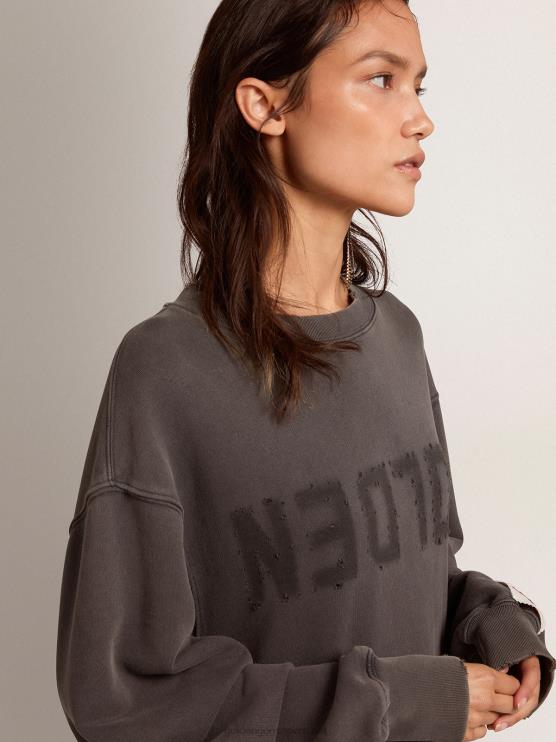 FDVPX964 Golden Goose mujer vestido sudadera gris antracita con logo