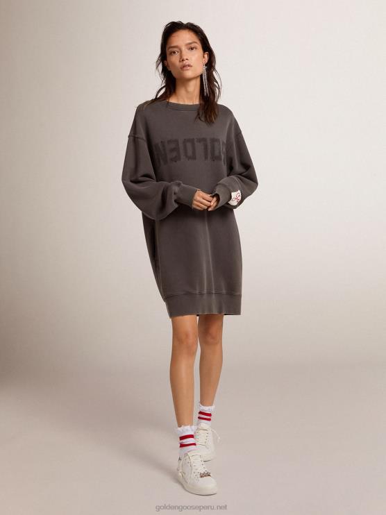 FDVPX964 Golden Goose mujer vestido sudadera gris antracita con logo