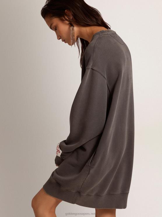 FDVPX964 Golden Goose mujer vestido sudadera gris antracita con logo