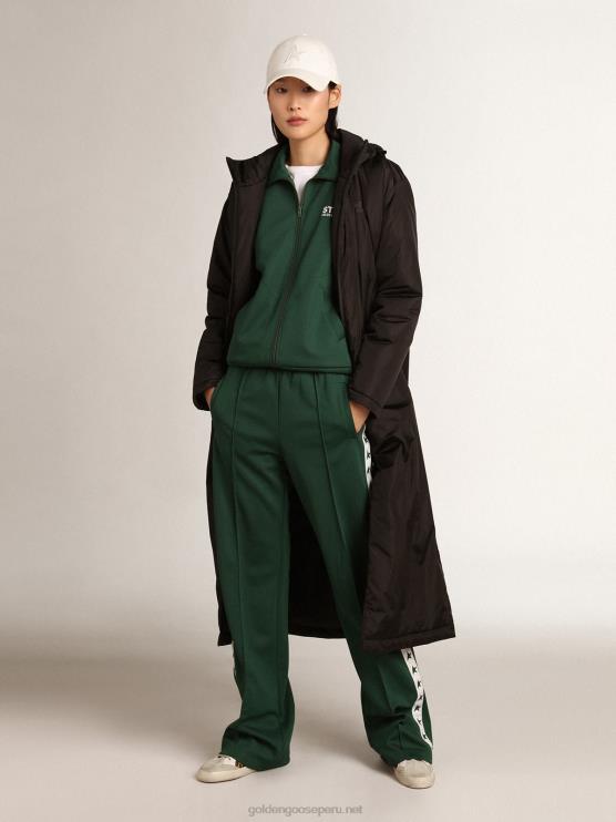 FDVPX967 Golden Goose mujer sudadera verde con cremallera y franja blanca con estrellas a contraste