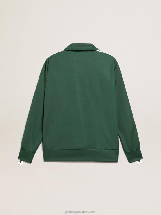 FDVPX967 Golden Goose mujer sudadera verde con cremallera y franja blanca con estrellas a contraste