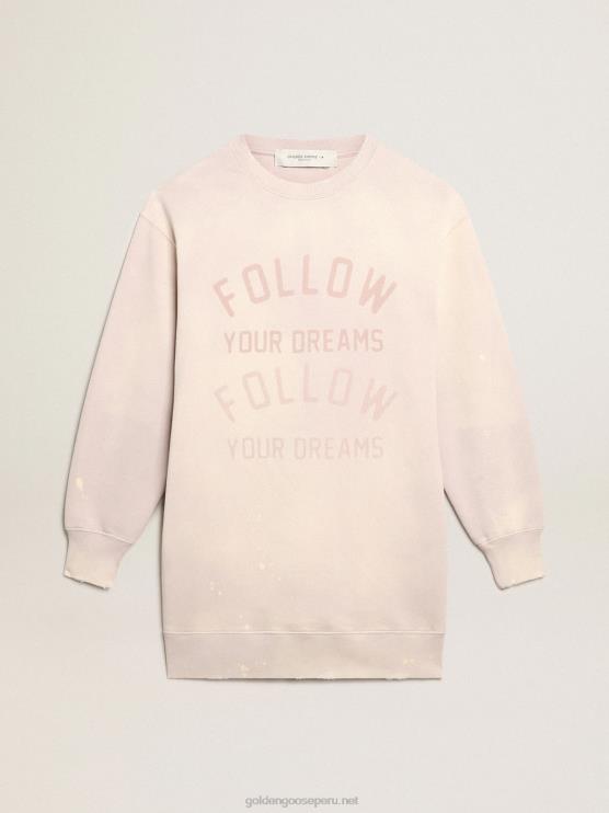 FDVPX968 Golden Goose mujer vestido estilo sudadera rosa claro con acabado envejecido