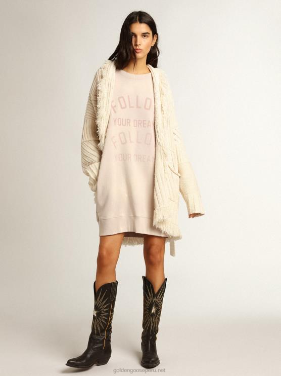 FDVPX968 Golden Goose mujer vestido estilo sudadera rosa claro con acabado envejecido