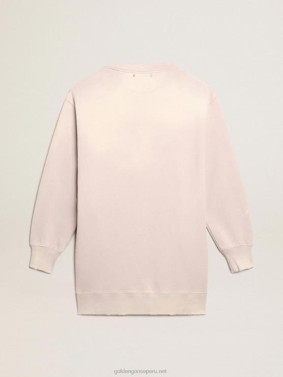 FDVPX968 Golden Goose mujer vestido estilo sudadera rosa claro con acabado envejecido