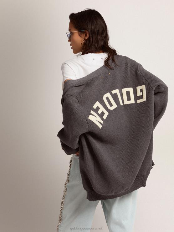 FDVPX970 Golden Goose mujer cárdigan de algodón gris jaspeado con logo en la espalda