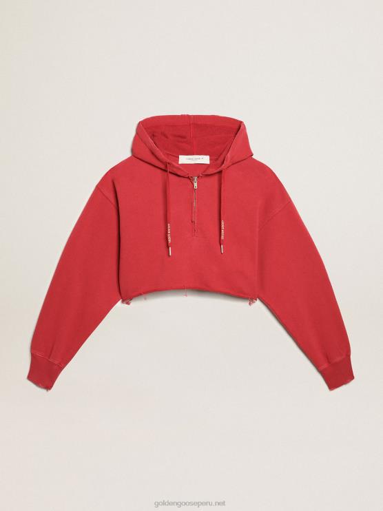 FDVPX979 Golden Goose mujer sudadera corta con capucha en rojo