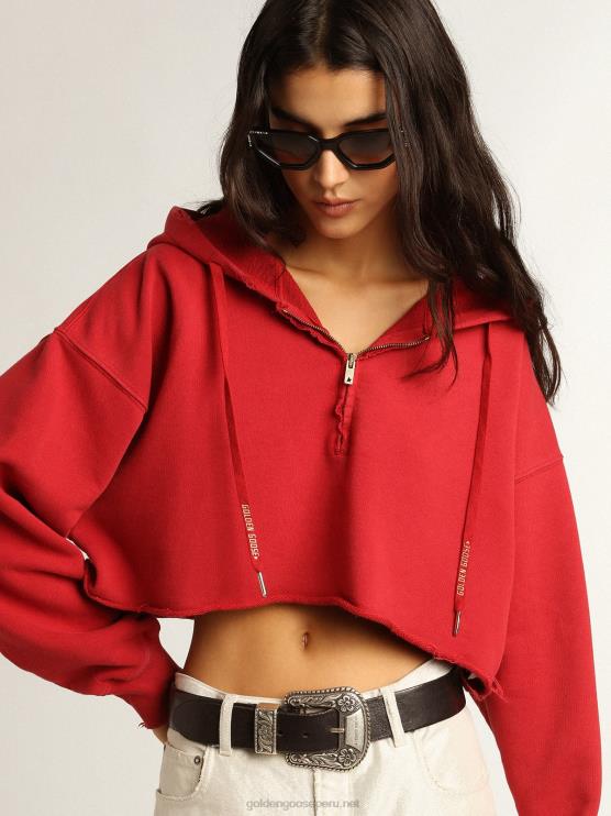 FDVPX979 Golden Goose mujer sudadera corta con capucha en rojo