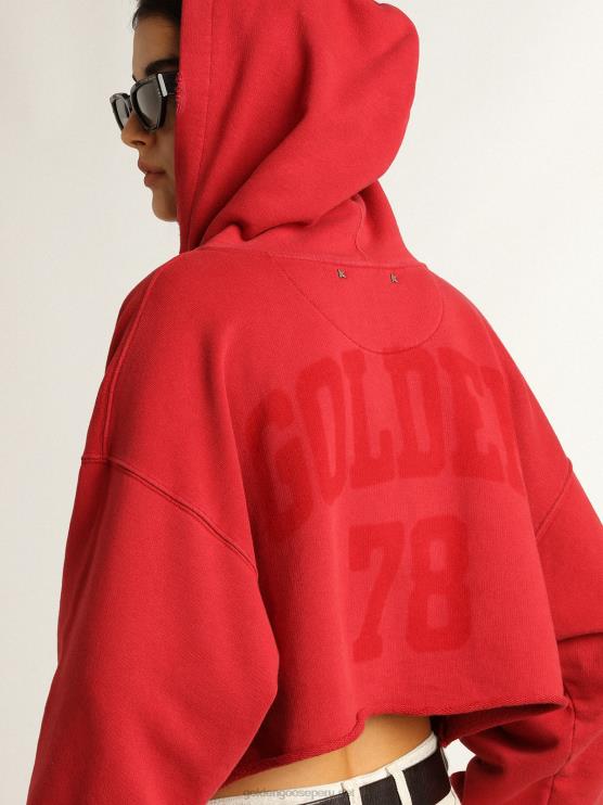 FDVPX979 Golden Goose mujer sudadera corta con capucha en rojo