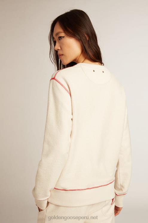 FDVPX981 Golden Goose mujer sudadera heritage blanca con logo cny