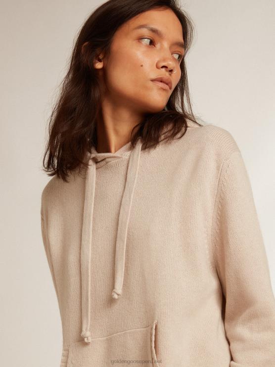 FDVPX983 Golden Goose mujer sudadera de mezcla de cachemira blanca con capucha
