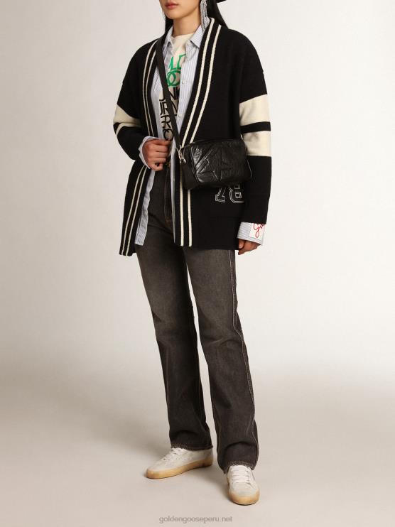 FDVPX985 Golden Goose mujer Cárdigan azul de la colección Journey con cinturón en la cintura.
