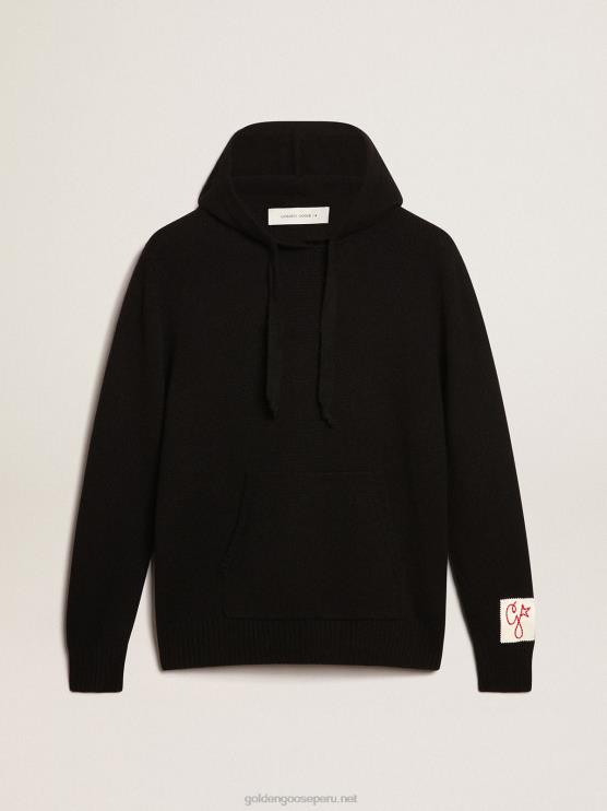 FDVPX986 Golden Goose mujer sudadera de mezcla de cachemira negra con capucha