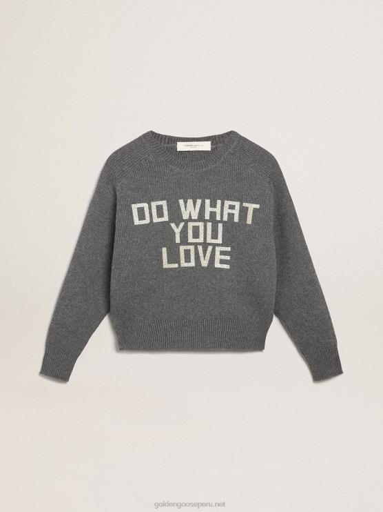 FDVPX999 Golden Goose mujer Jersey de cuello redondo de la colección Journey en gris melange con letras brillantes
