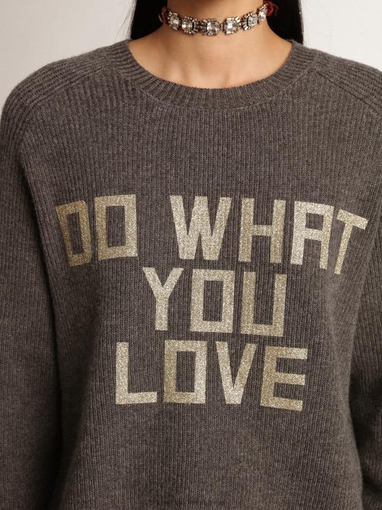 FDVPX999 Golden Goose mujer Jersey de cuello redondo de la colección Journey en gris melange con letras brillantes