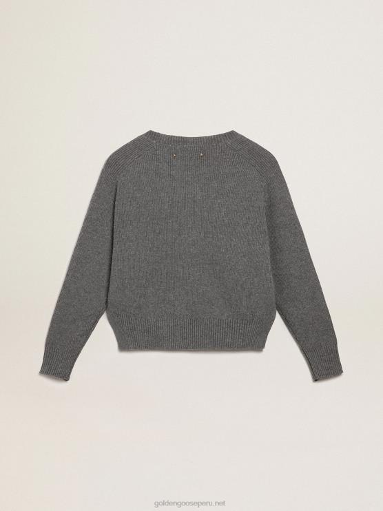 FDVPX999 Golden Goose mujer Jersey de cuello redondo de la colección Journey en gris melange con letras brillantes