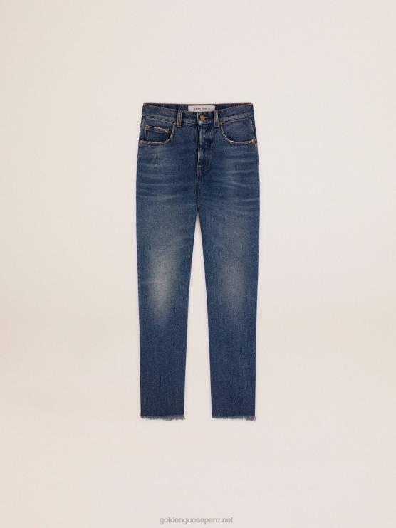 FDVPX1014 Golden Goose mujer vaqueros cropped acampanados de la colección con lavado medio