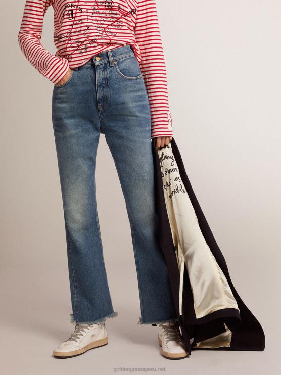 FDVPX1014 Golden Goose mujer vaqueros cropped acampanados de la colección con lavado medio