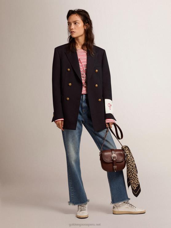 FDVPX1014 Golden Goose mujer vaqueros cropped acampanados de la colección con lavado medio