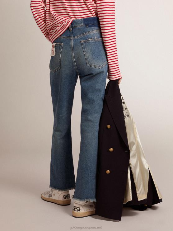 FDVPX1014 Golden Goose mujer vaqueros cropped acampanados de la colección con lavado medio