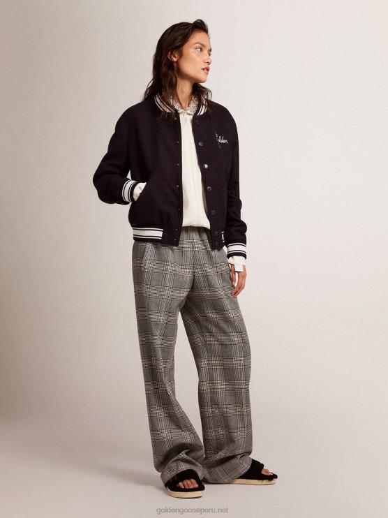 FDVPX1032 Golden Goose mujer joggers cuadros principe de gales gris y blanco