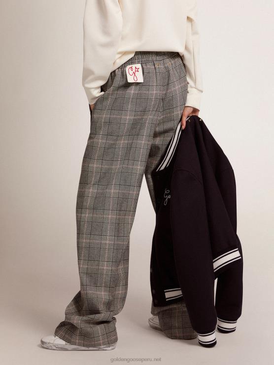 FDVPX1032 Golden Goose mujer joggers cuadros principe de gales gris y blanco