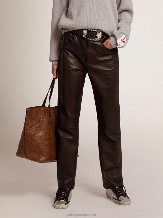 FDVPX1038 Golden Goose mujer Pantalones capri acampanados de la colección en suave piel de napa negra