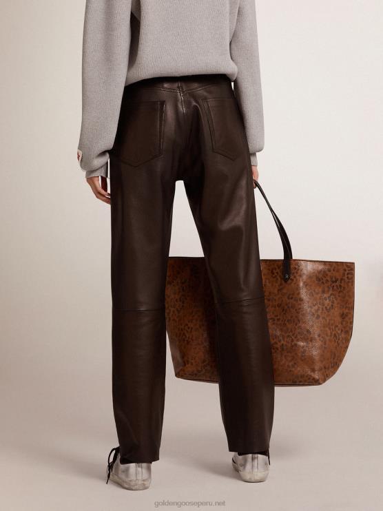 FDVPX1038 Golden Goose mujer Pantalones capri acampanados de la colección en suave piel de napa negra