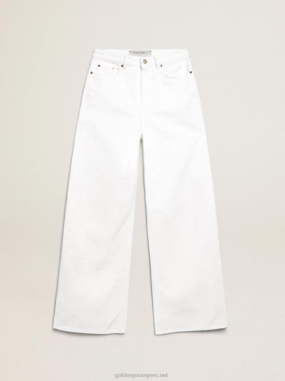 FDVPX1042 Golden Goose mujer vaqueros anchos de denim de toro blanco
