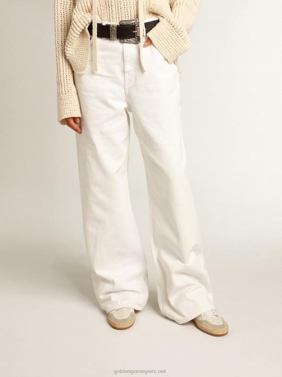 FDVPX1042 Golden Goose mujer vaqueros anchos de denim de toro blanco