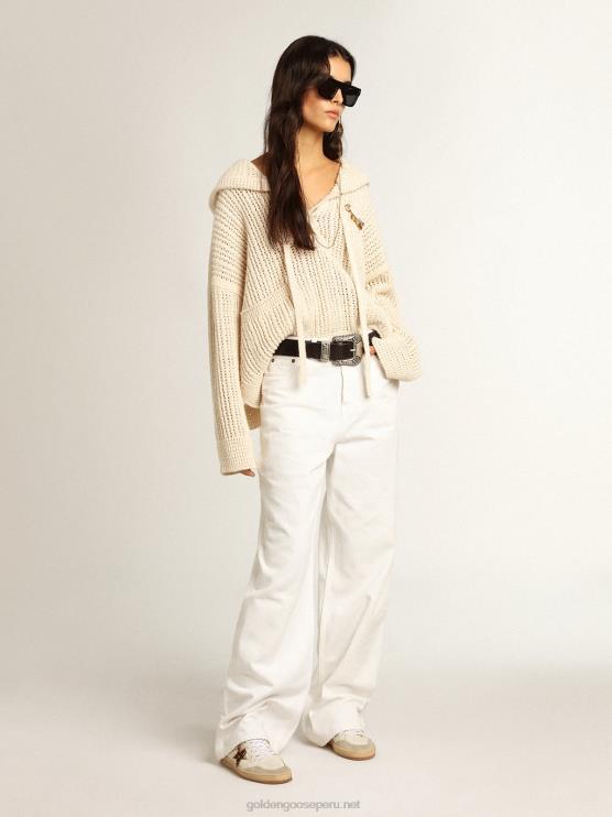 FDVPX1042 Golden Goose mujer vaqueros anchos de denim de toro blanco
