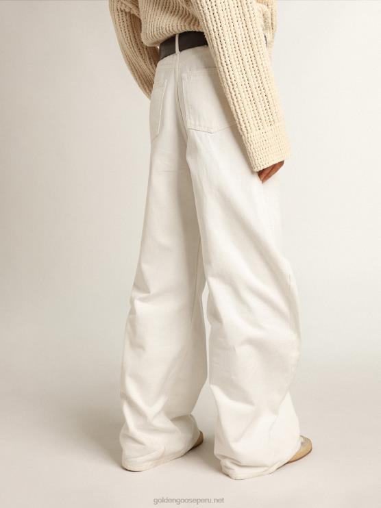 FDVPX1042 Golden Goose mujer vaqueros anchos de denim de toro blanco