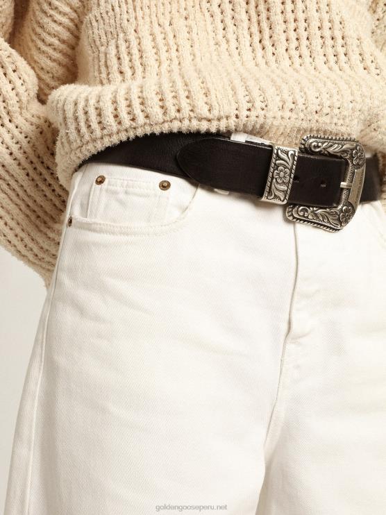 FDVPX1042 Golden Goose mujer vaqueros anchos de denim de toro blanco