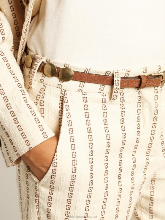 FDVPX1048 Golden Goose mujer pantalones de algodón color crema con motivo jacquard