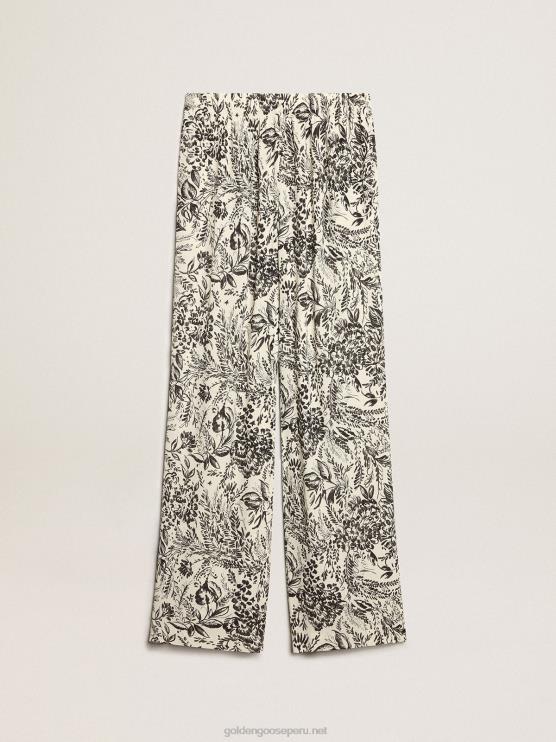 FDVPX1053 Golden Goose mujer jogger blanco con estampado toile de jouy negro