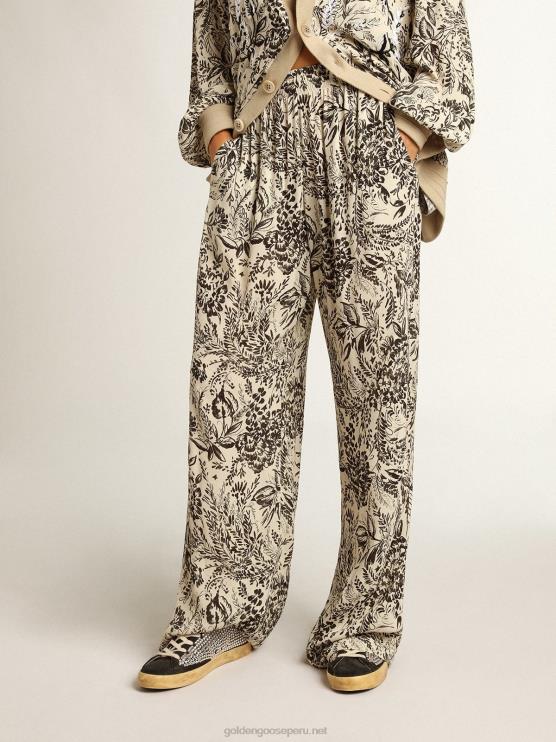 FDVPX1053 Golden Goose mujer jogger blanco con estampado toile de jouy negro