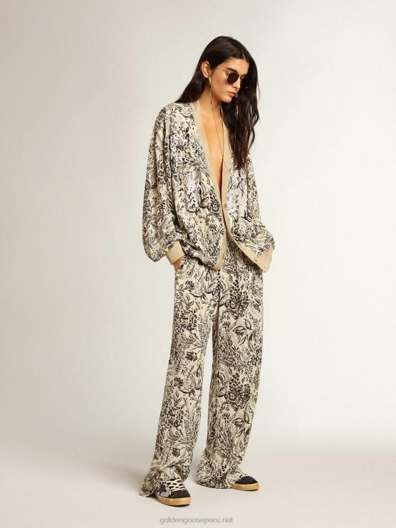 FDVPX1053 Golden Goose mujer jogger blanco con estampado toile de jouy negro