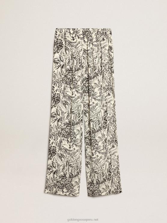 FDVPX1053 Golden Goose mujer jogger blanco con estampado toile de jouy negro