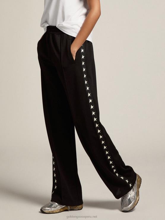 FDVPX1057 Golden Goose mujer joggers negros con estrellas blancas en los costados