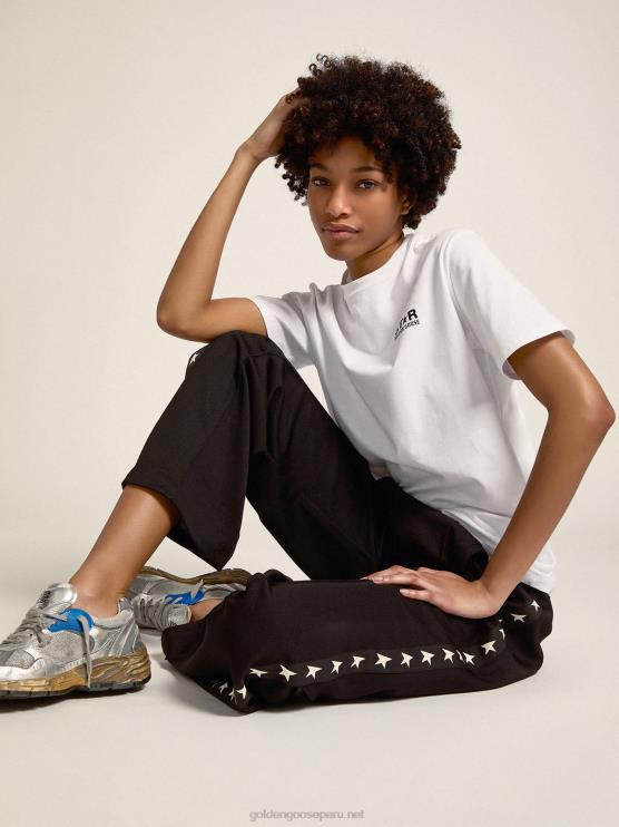 FDVPX1057 Golden Goose mujer joggers negros con estrellas blancas en los costados